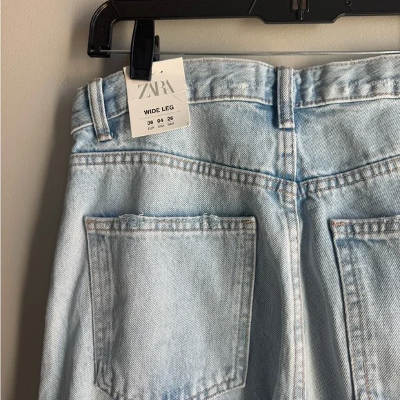 Zara High Rise Straight Leg Jeans Y2K Distressed Full Length Blue 4 Cotton - Picture 3 of 7